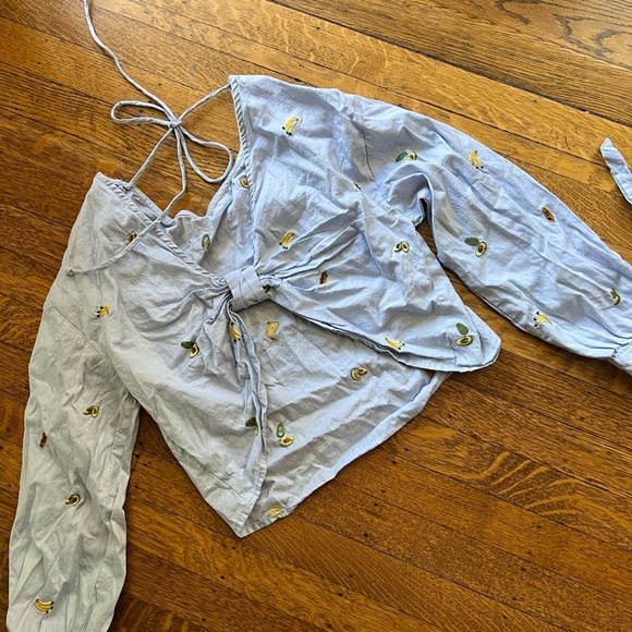 Zara Tops Zara Embroidered Fruit Chambray Top Poshmark